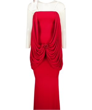 SELF CENTRD Red Rosee Bandeau Maxi Dress With Crystal Flower Detail UK S