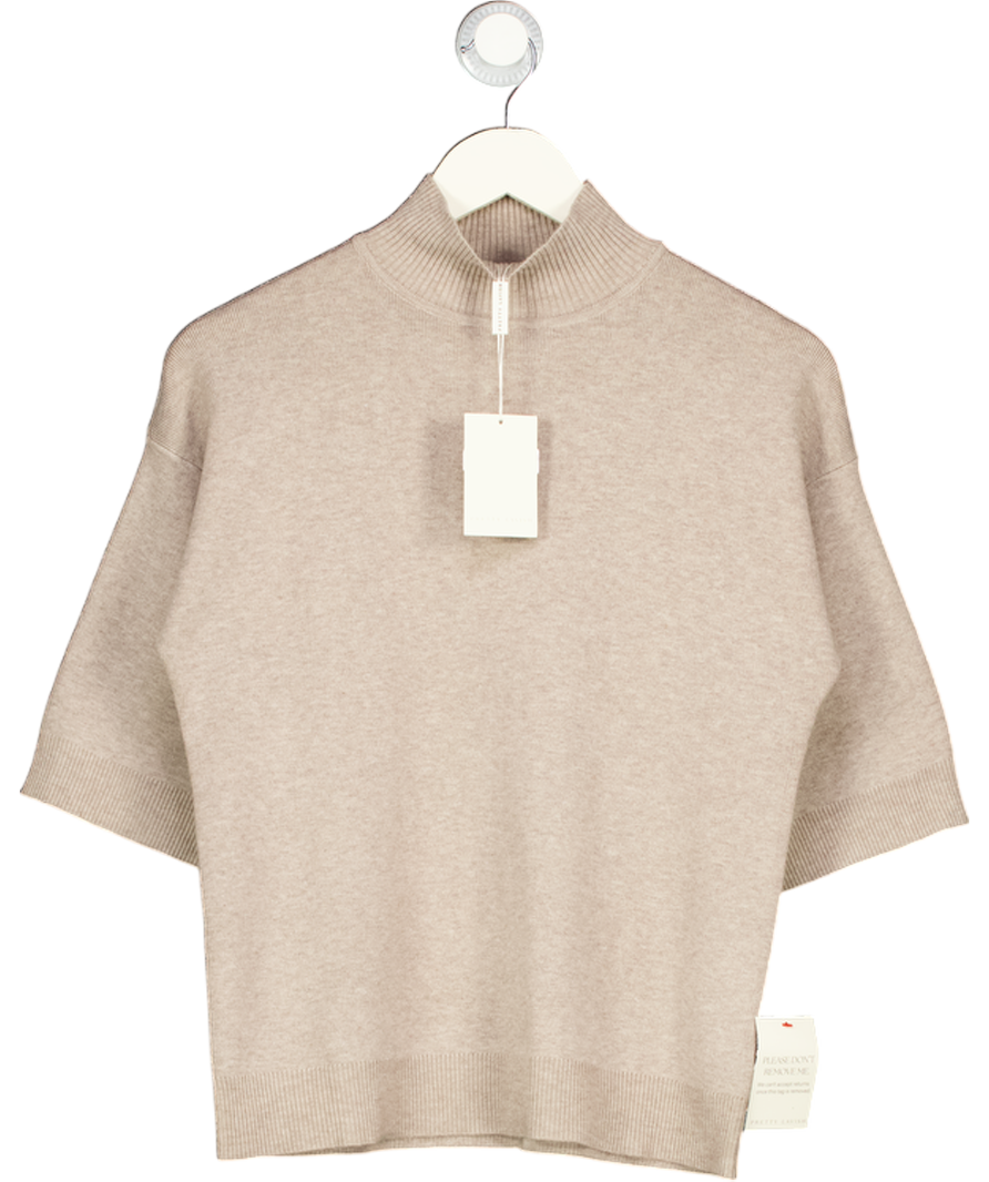 PRETTY LAVISH Beige Carmel 3/4 Sleeve Grown Neck Knit Jumper UK XS