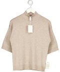 PRETTY LAVISH Beige Carmel 3/4 Sleeve Grown Neck Knit Jumper UK XS