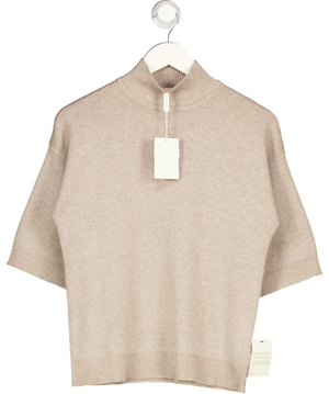 PRETTY LAVISH Beige Carmel 3/4 Sleeve Grown Neck Knit Jumper UK XS