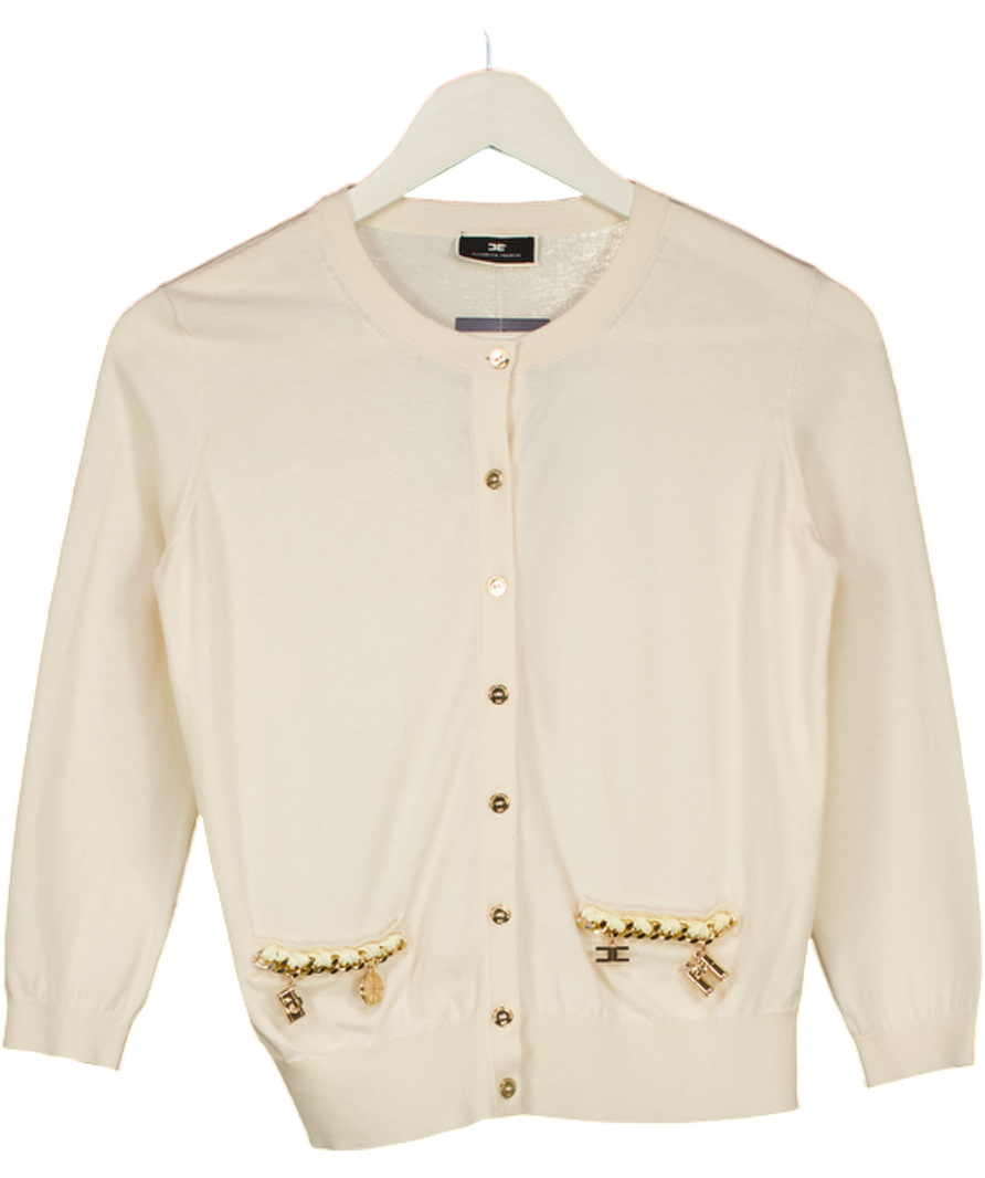 ELISABETTA FRANCHI Cream / Gold Chain Detail Cardigan It42 UK 10