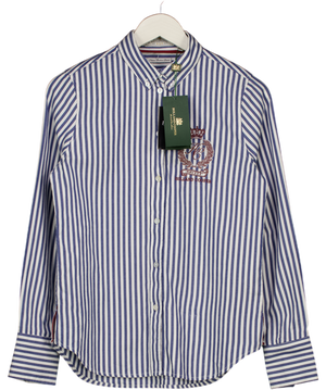 HOLLAND COOPER Blue Striped Crested Button Down Shirt UK 8