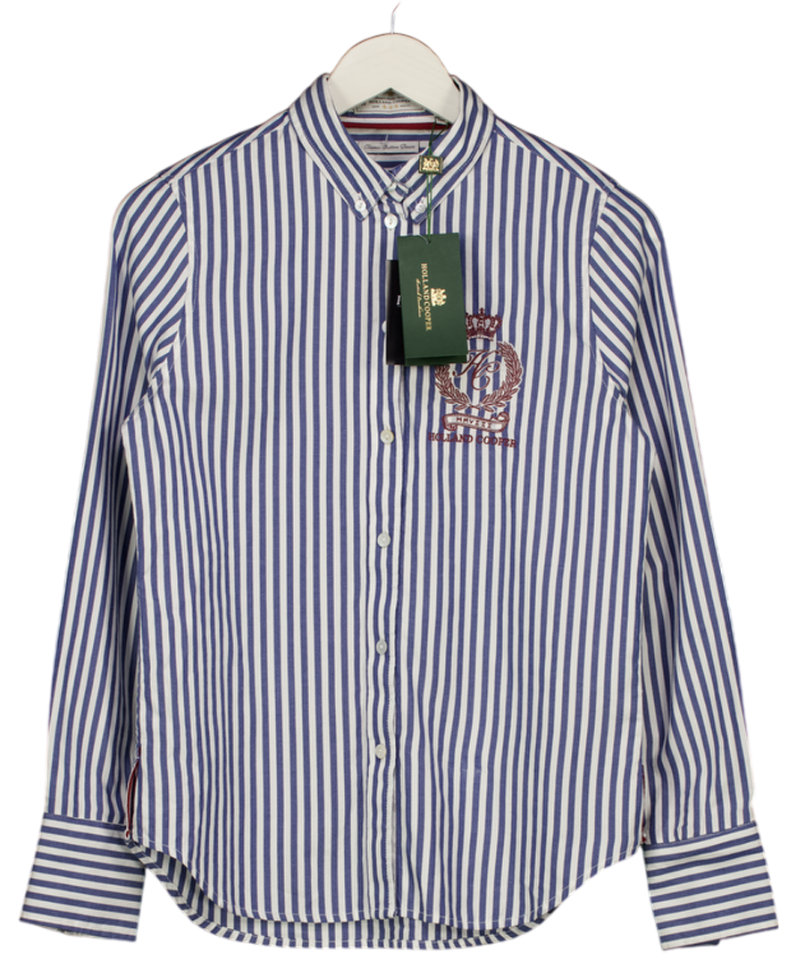 HOLLAND COOPER Blue Striped Crested Button Down Shirt UK 8