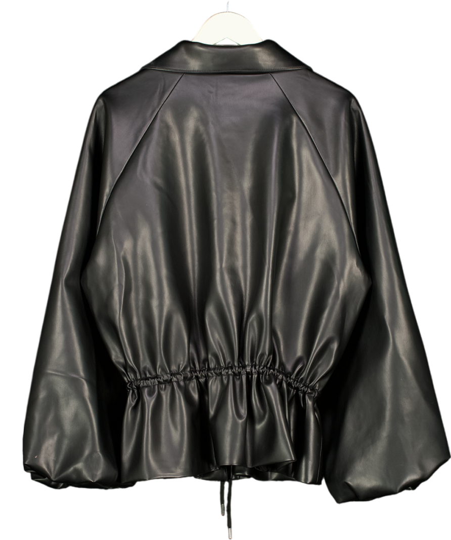 ASOS Design Gathered Waist Bubble Pu Jacket In Black UK M