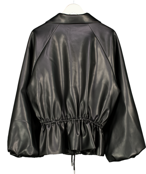 ASOS Design Gathered Waist Bubble Pu Jacket In Black UK M