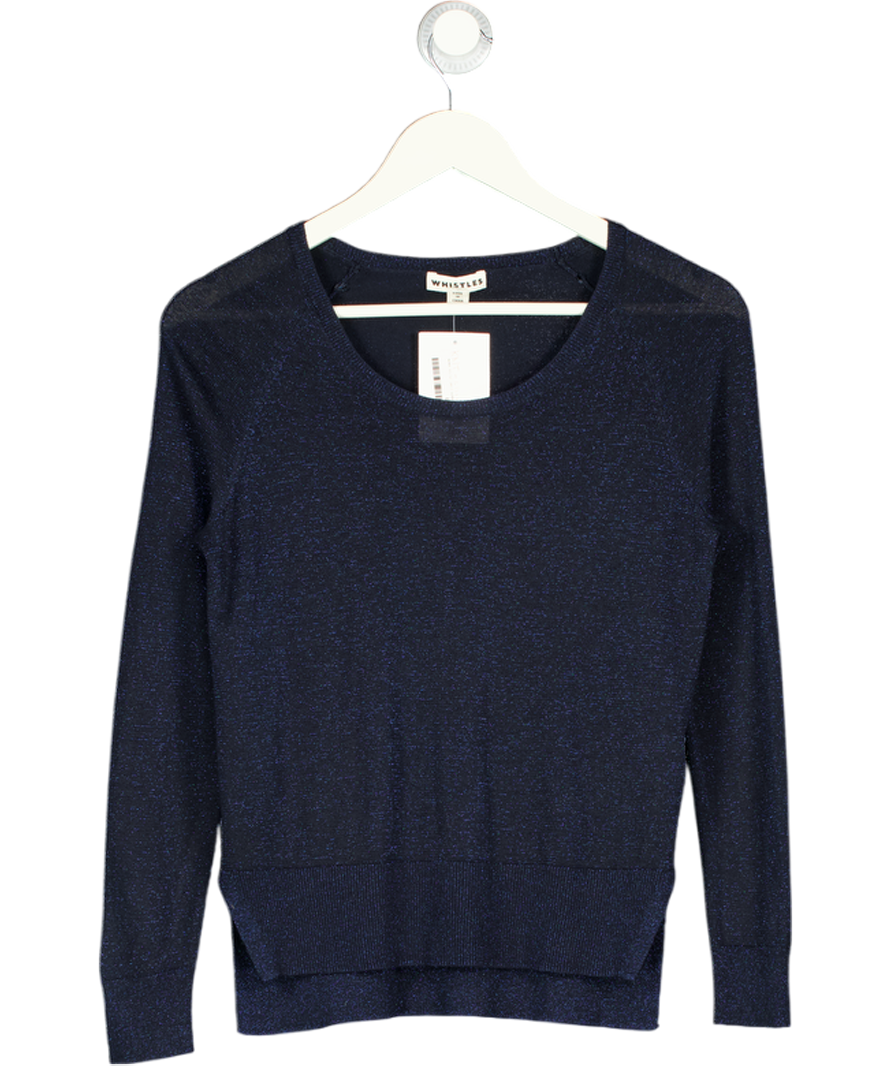 Whistles Blue C255 Sparkle Knit Split Hem Jumper UK XS