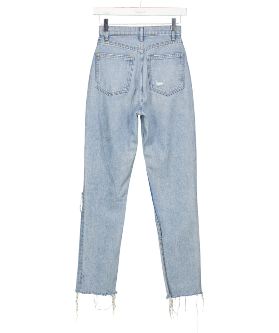 REFORMATION Blue Stevie Ultra High Rise Ripped Knee Jeans W23