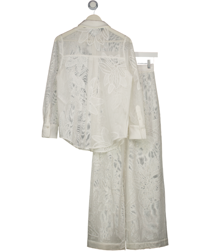 MINT  VELVET 2-Piece Cream  Embroidered Floral Mesh Shirt (uk S) & Trouser (uk Xs) Set UK XS/S