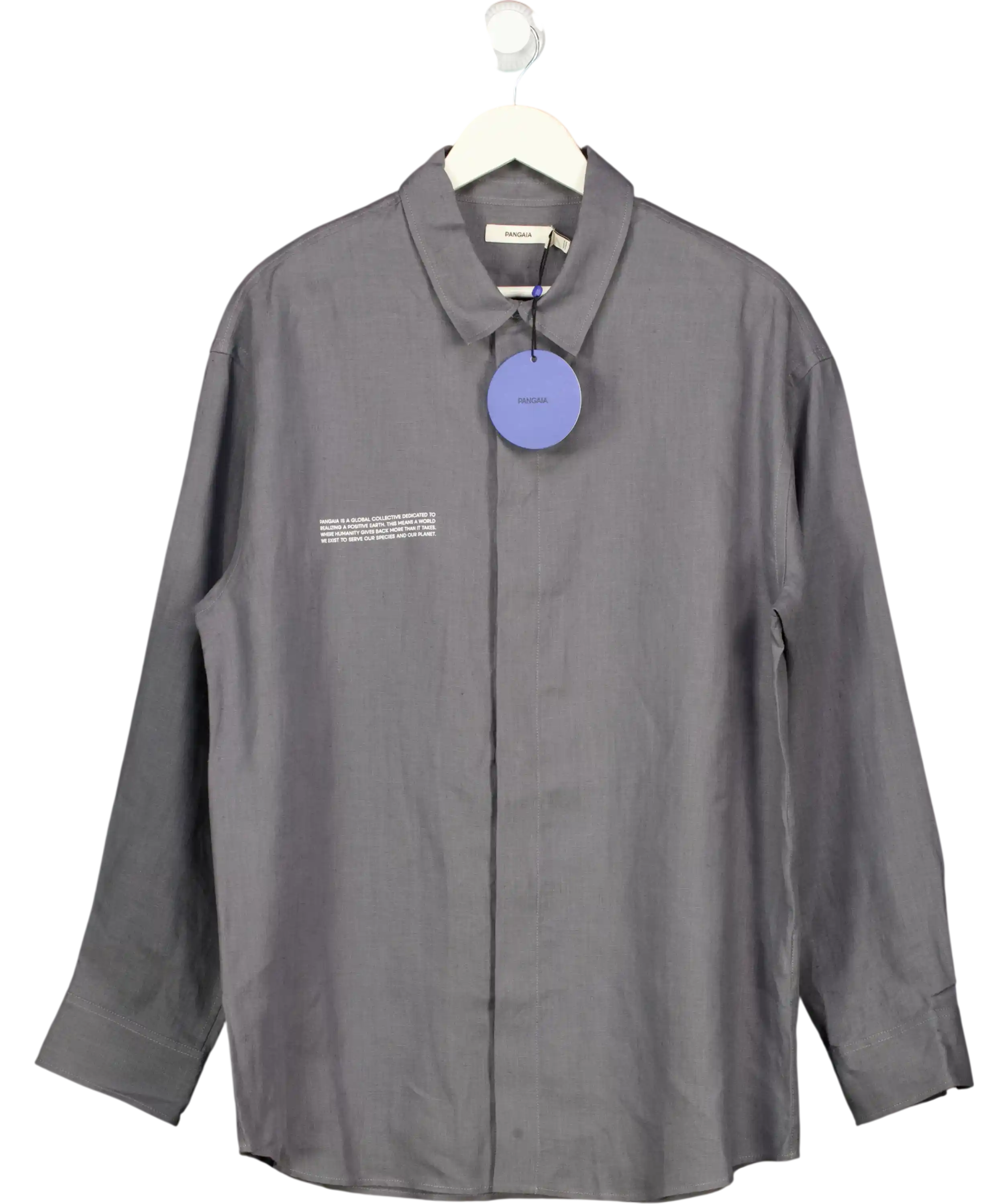 PANGAIA Dna Linen Collared Long Sleeve Shirt Atmosphere Grey UK M