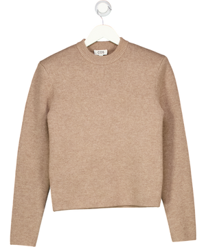 COS Beige Sculpted-shoulder Merino Wool Jumper UK S