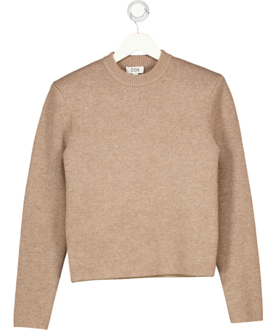 COS Beige Sculpted-shoulder Merino Wool Jumper UK S