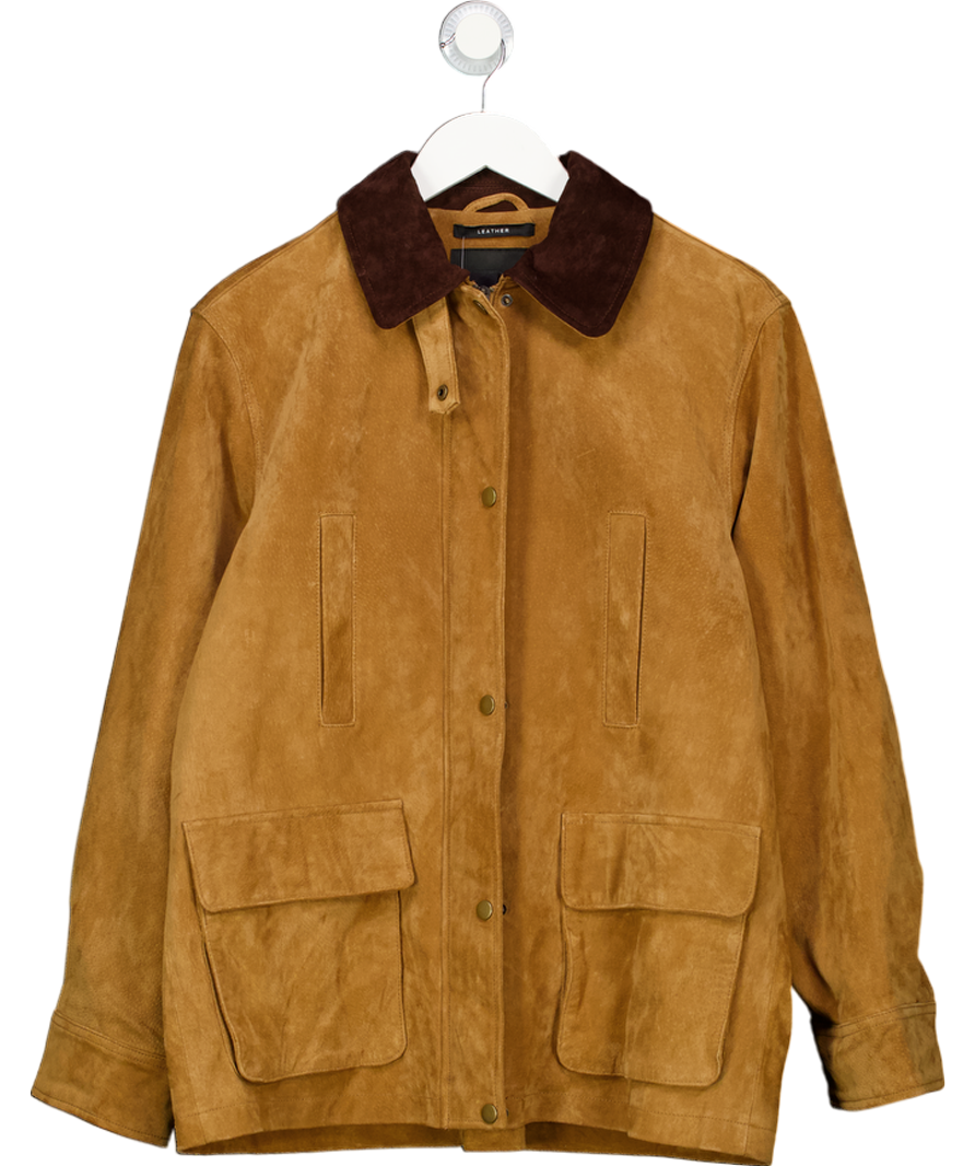 ZARA Brown 100% Suede Leather Jacket Zw Collection Limited Edition UK S