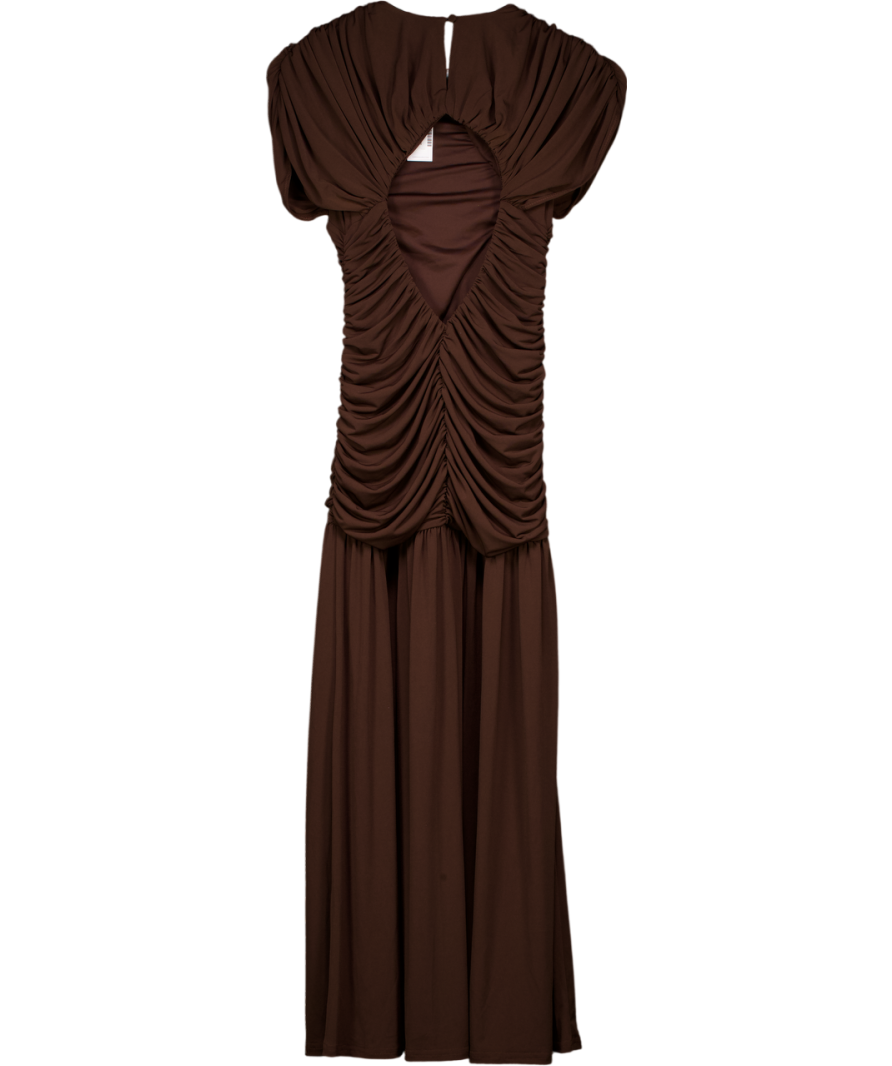 KAREN MILLEN Brown Premium Ruched Jersey Maxi Dress - Petite UK XS