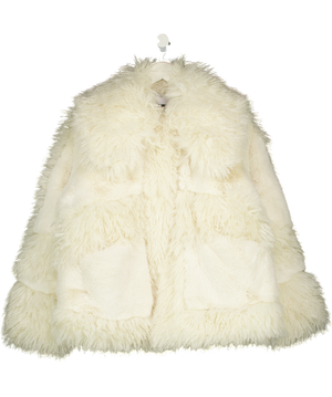 ASOS Design Faux Fur Patched Coat In Cream UK S