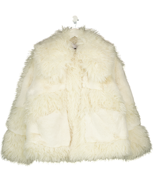 ASOS Design Faux Fur Patched Coat In Cream UK S