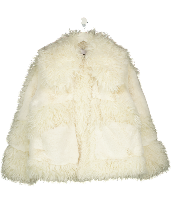 ASOS Design Faux Fur Patched Coat In Cream UK S