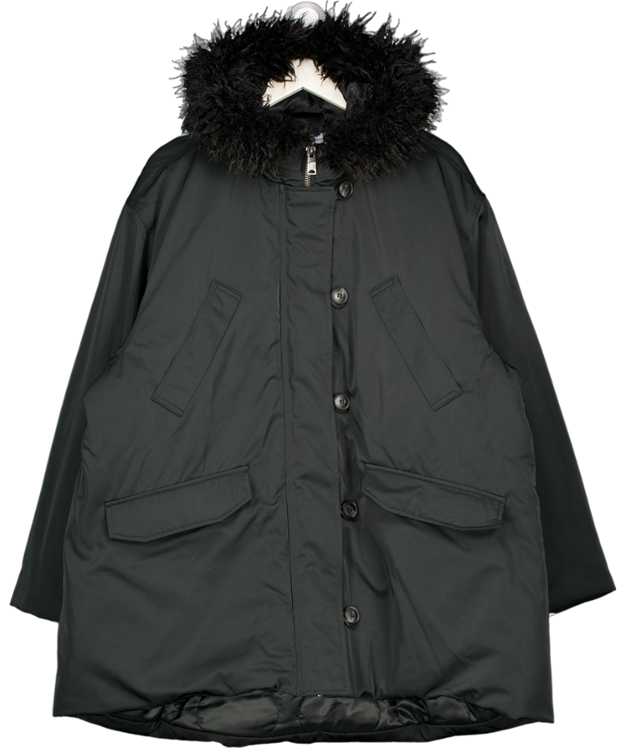 WEEKDAY Black Padded Bomber Parka With Faux Fur Trim UK L