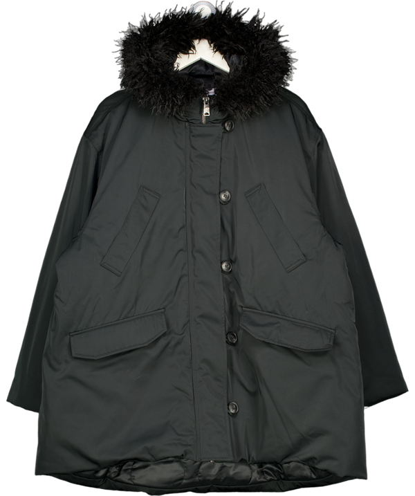WEEKDAY Black Padded Bomber Parka With Faux Fur Trim UK L