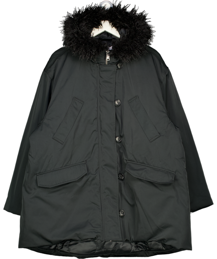 WEEKDAY Black Padded Bomber Parka With Faux Fur Trim UK L