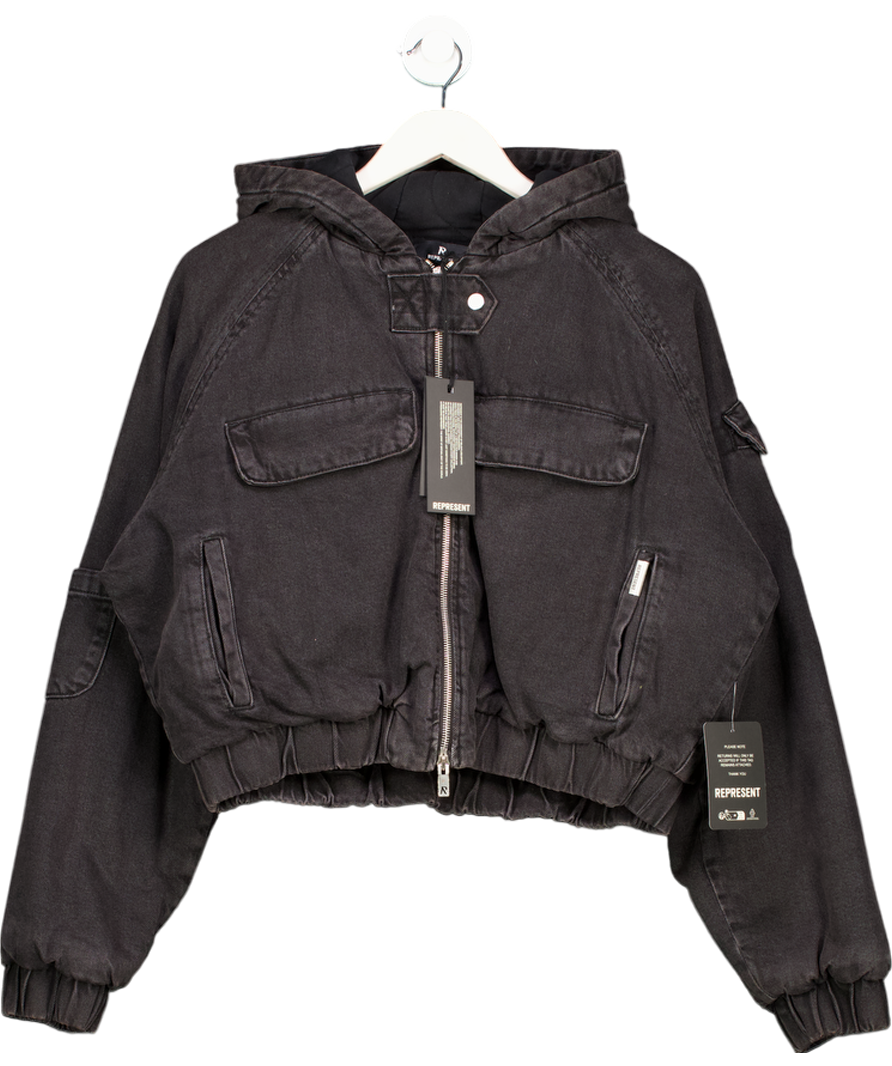 Represent Black Crash Cropped Denim Jacket UK S