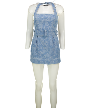ELLIATT Blue Rythem Denim Belted Mini Dress UK XS