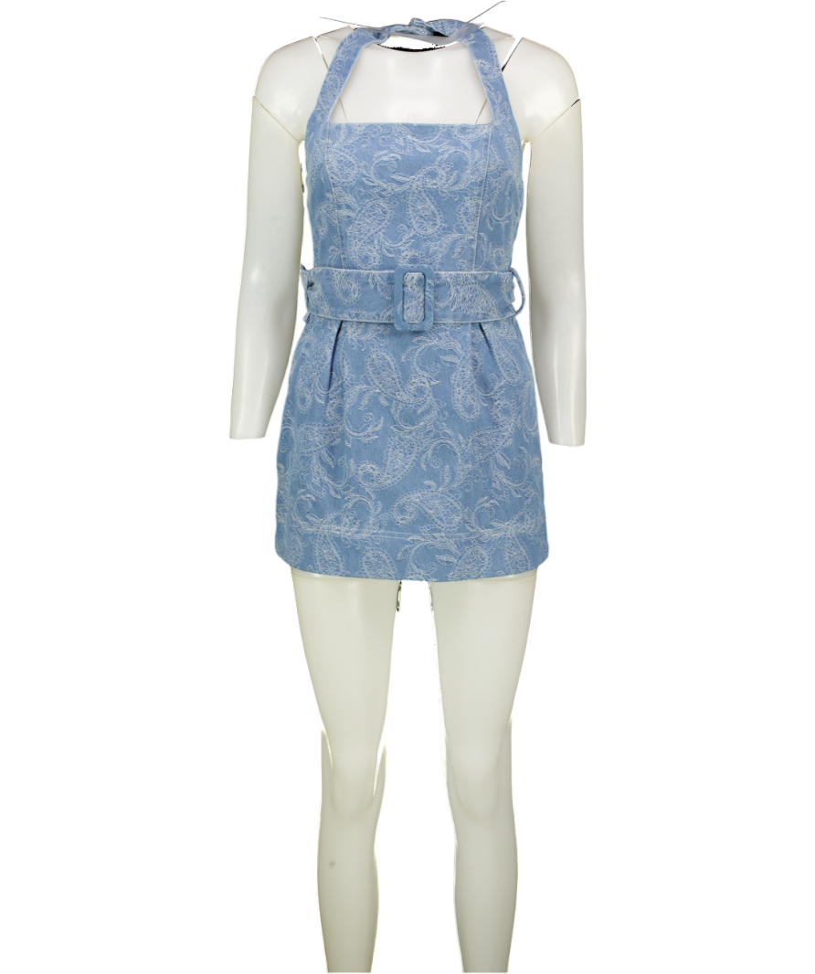 ELLIATT Blue Rythem Denim Belted Mini Dress UK XS