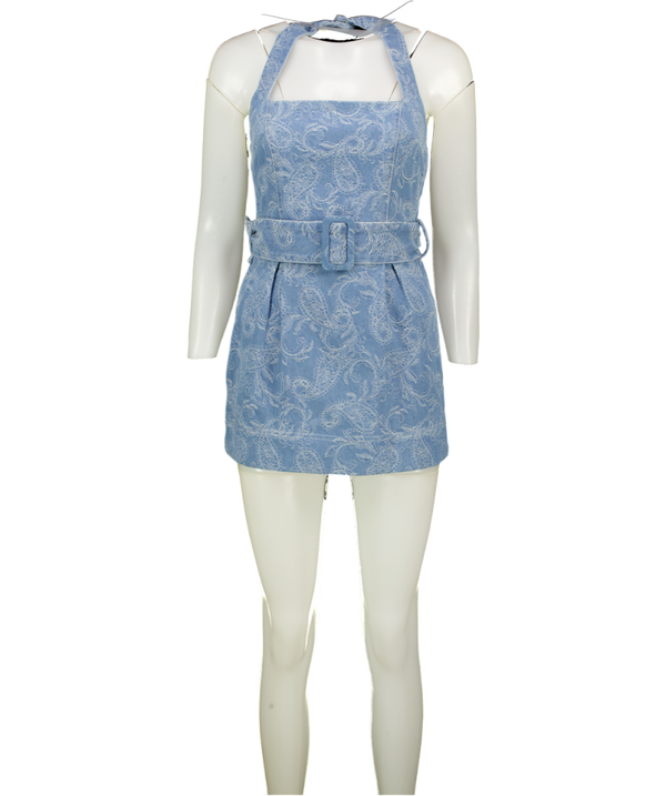 ELLIATT Blue Rythem Denim Belted Mini Dress UK XS