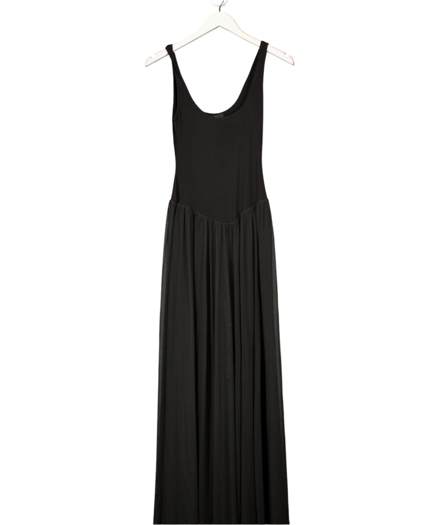 Club L Black Scoop-neck Maxi Dress With Pleated Mesh Skirt UK 6