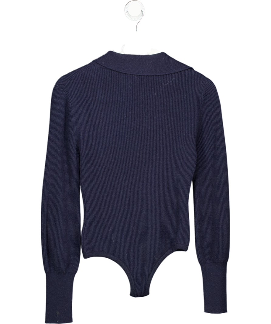 Nanushka Dane  Navy Blue Wool/cashmere Ribbed Knit Collared Long Sleeve Bodysuit UK XS