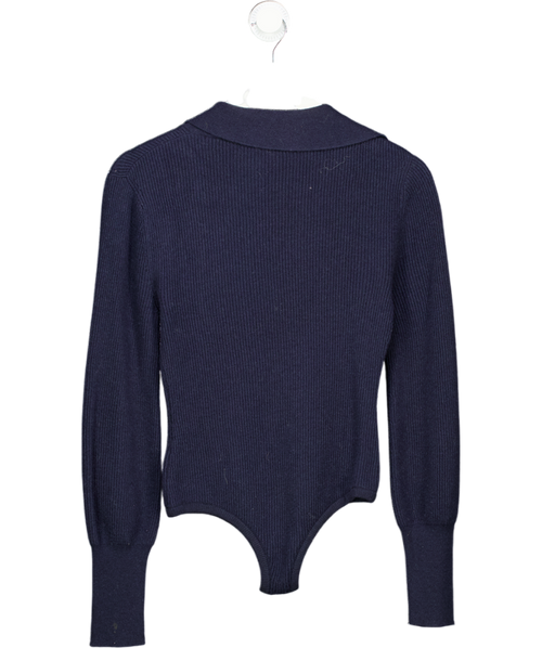 Nanushka Dane  Navy Blue Wool/cashmere Ribbed Knit Collared Long Sleeve Bodysuit UK XS