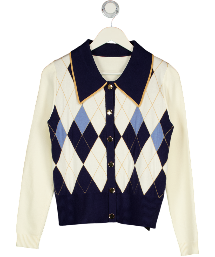 Cream Argyle Knit Cardigan UK S