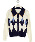 Cream Argyle Knit Cardigan UK S