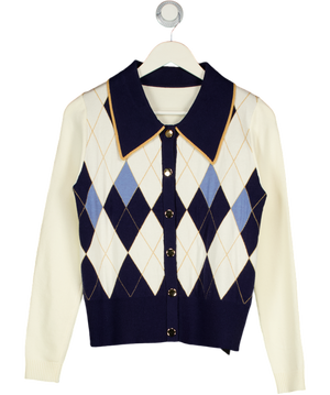 Cream Argyle Knit Cardigan UK S