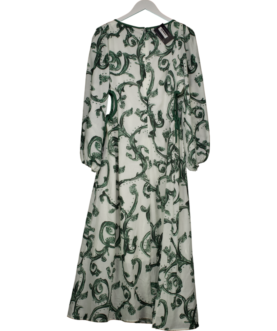 & SELENE White &  Green Baroque Print Cut Out Maxi Dress UK S