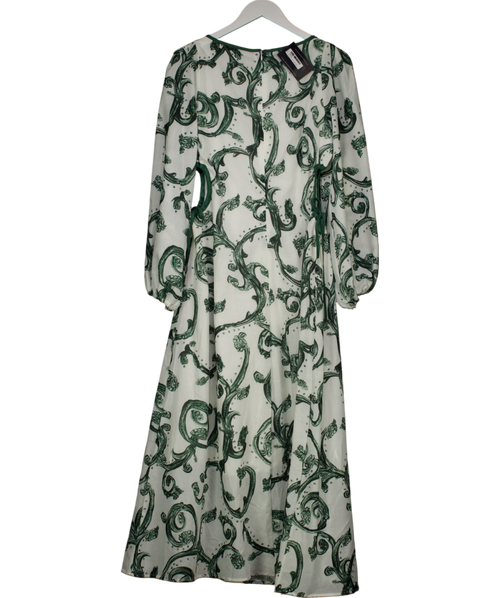 & SELENE White &  Green Baroque Print Cut Out Maxi Dress UK S