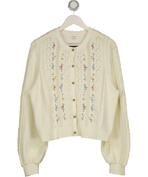 NEWBIE Cream 100% Cotton Floral Embroidered Cardigan UK M