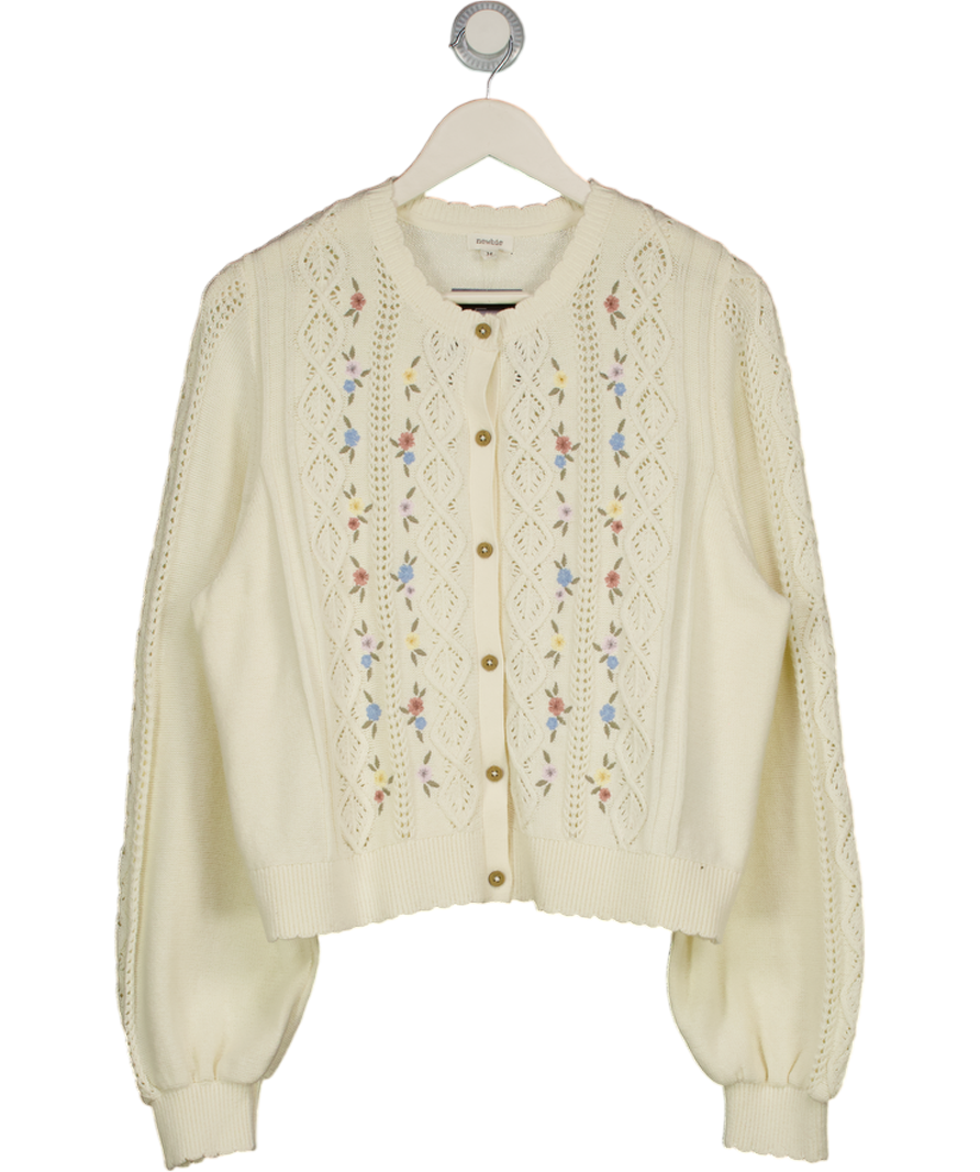 NEWBIE Cream 100% Cotton Floral Embroidered Cardigan UK M
