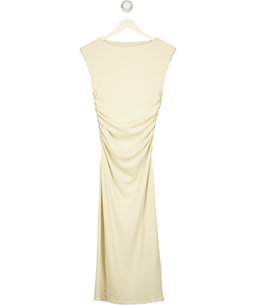 H&M Cream Xream Ruched Side Textured Jersey Midi Dress UK S