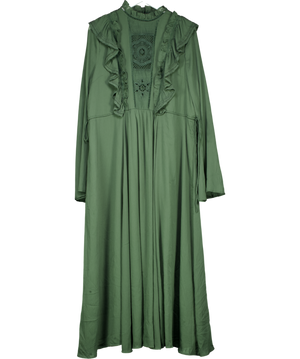 ASOS Green High Neck Ruffle Maxi Dress With Lace Inserts UK 18