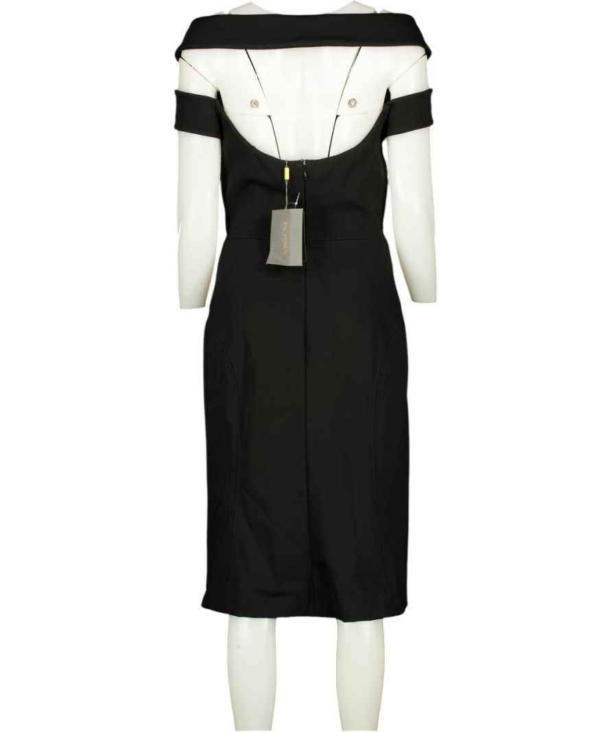 ZAC POSEN Black Structured Bardot Pencil Dress Us8 UK 12