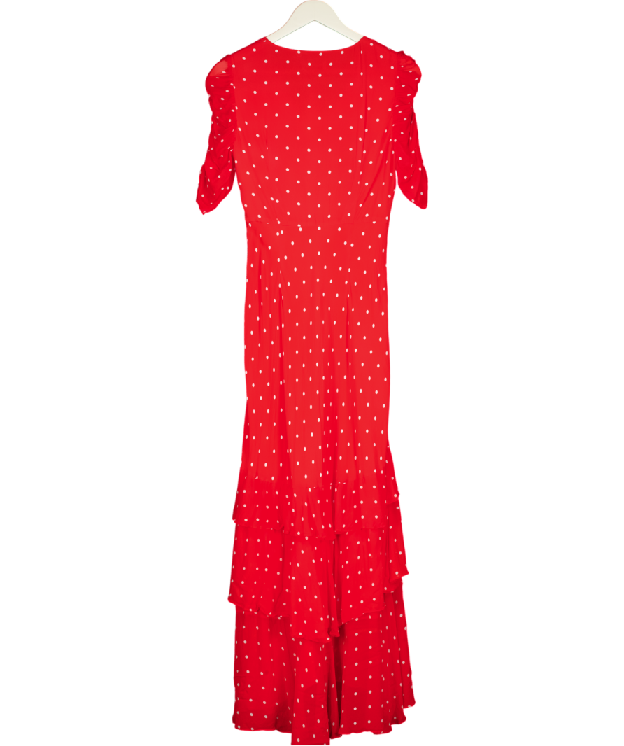RIXO Rosheen Silk Midi Dress In Red Vintage Spot UK 8