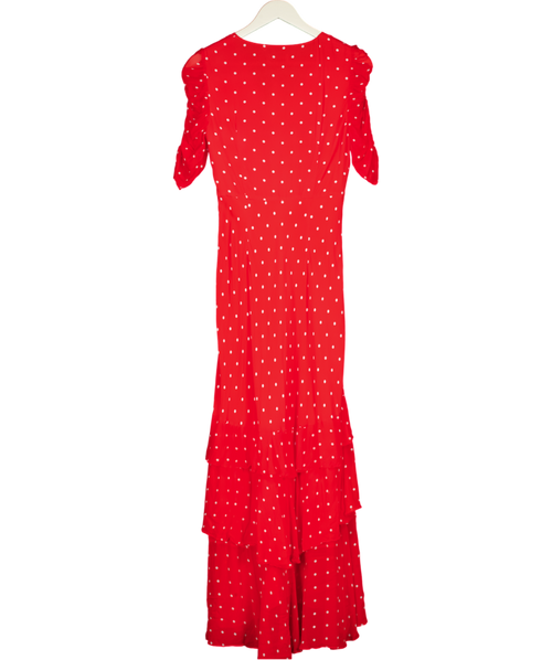 RIXO Rosheen Silk Midi Dress In Red Vintage Spot UK 8