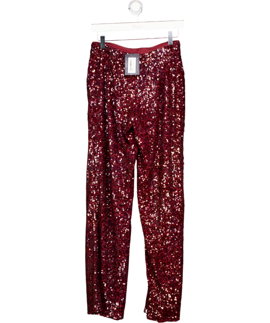 Topshop Sequin Tailored Trouser In Burgundy Red UK 8