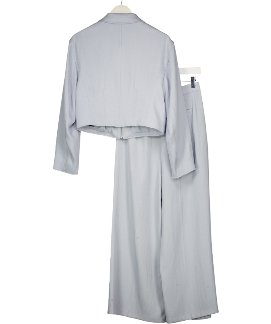 M&S Blue 2-piece Zip Through Jacket And Relaxed Wide Leg Trousers With Linen Set UK 8