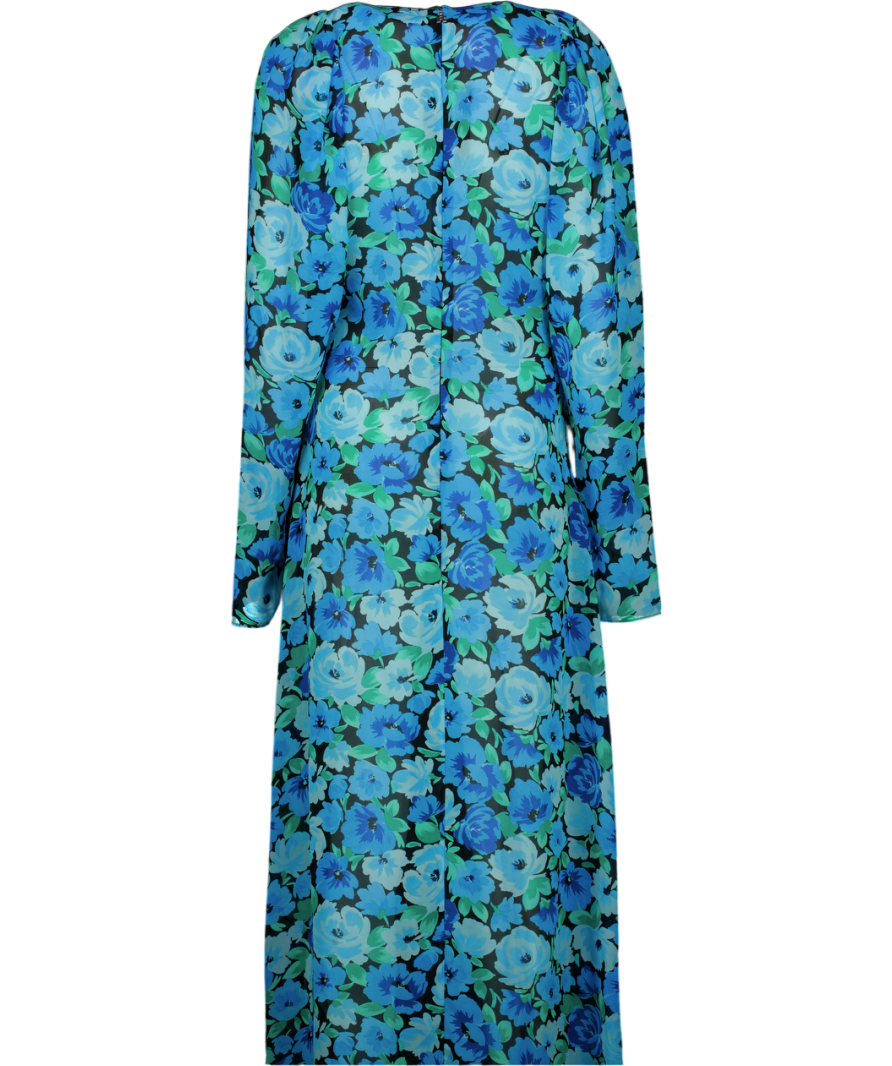 ROTATE BIRGER CHRISTENSEN Blue Floral-print Chiffon Maxi Dress UK 10