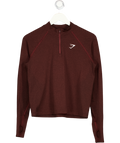 GYMSHARK Burgundy Brown Ling Sleeve 1/4 Zip Seamless Top UK M