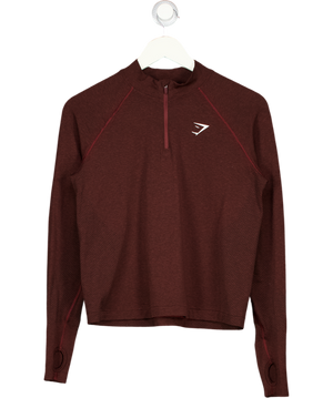 GYMSHARK Burgundy Brown Ling Sleeve 1/4 Zip Seamless Top UK M