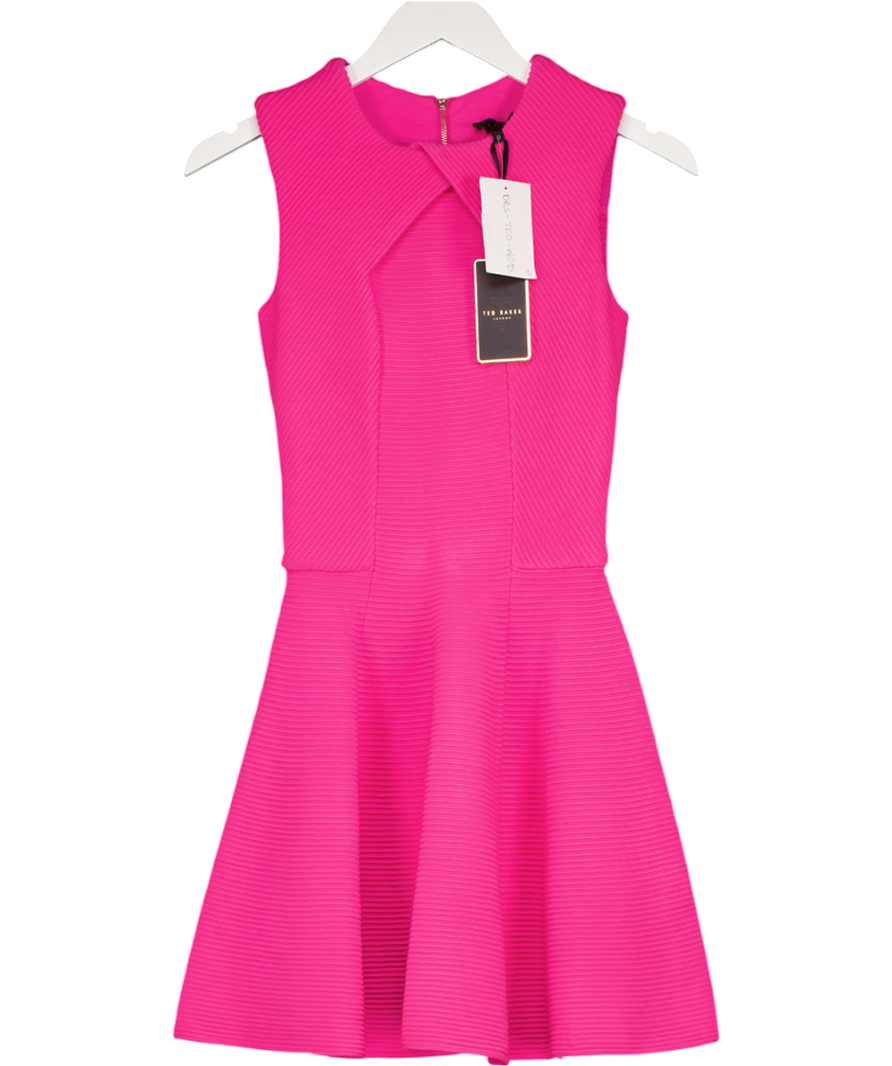 TED BAKER Pink Azelia  Fit 7 Flare Mini Dress Sz0 UK 6