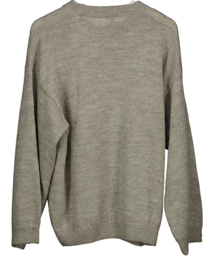 Totême Grey Alpaca Blend Crew Neck Oversize Embroidered Logo Jumper UK S