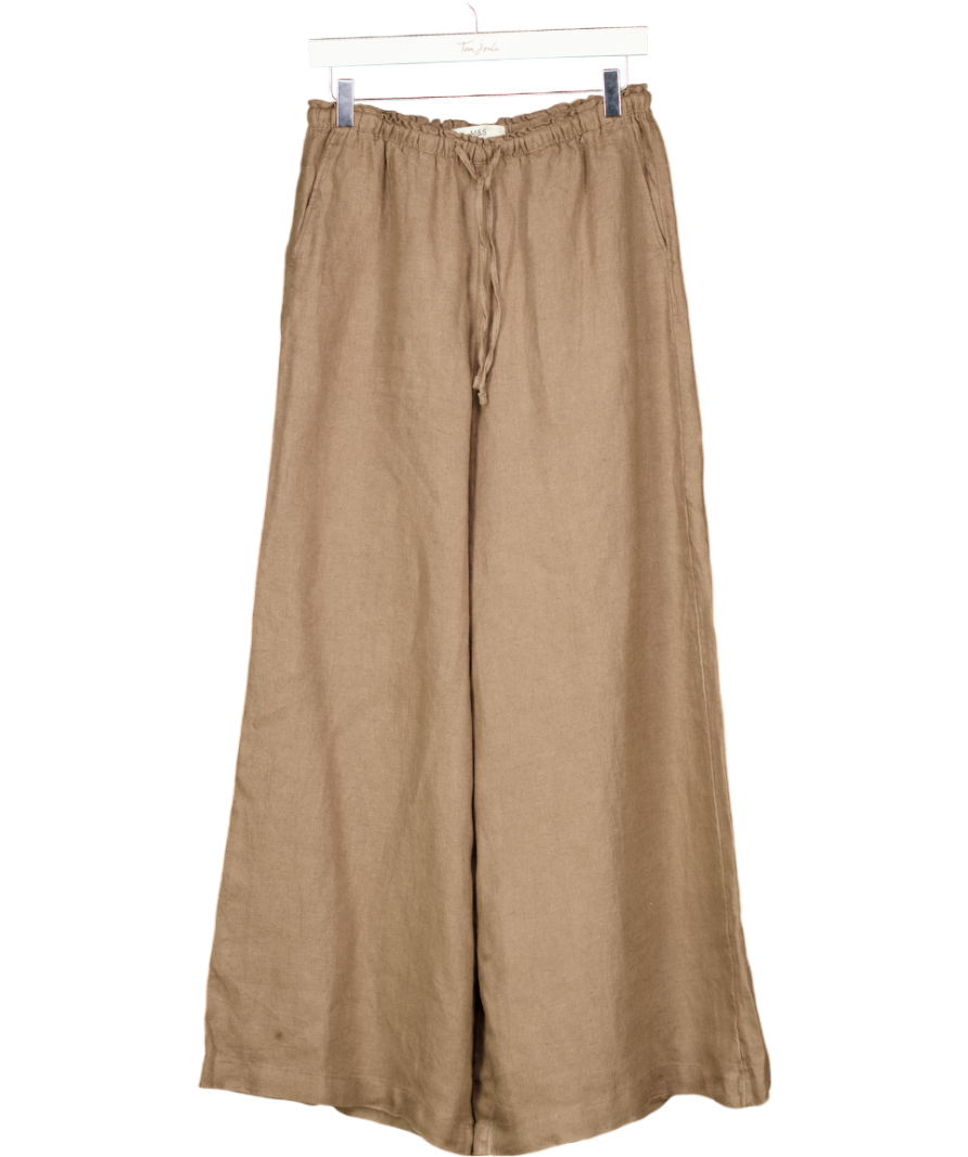M&S Beige Pure Linen Wide Leg Palazzo Trousers UK 10
